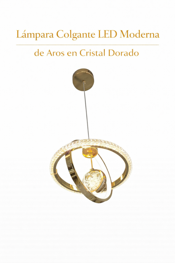 Lámpara Colgante LED – Aros en Cristal Dorado
