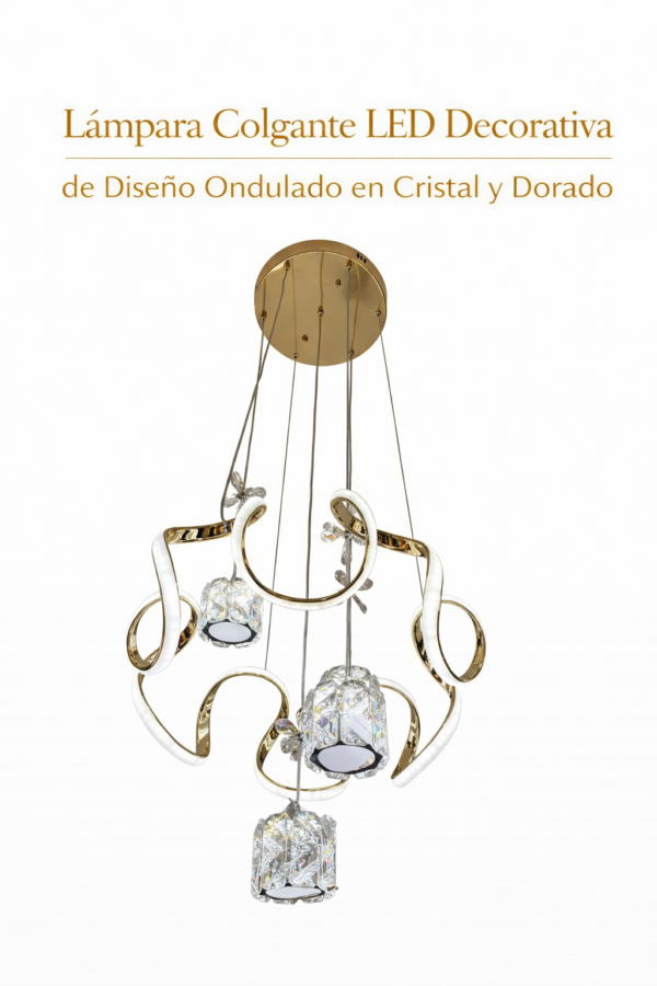 Lámpara Colgante LED – Decorativa de Diseño Ondulado en Cristal y Dorado Lámpara Colgante LED – Decorativa de Diseño Ondulado en Cristal y Dorado