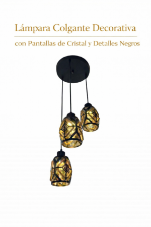 Lámpara Colgante – Decorativa con Pantallas de Cristal y Detalles Negros