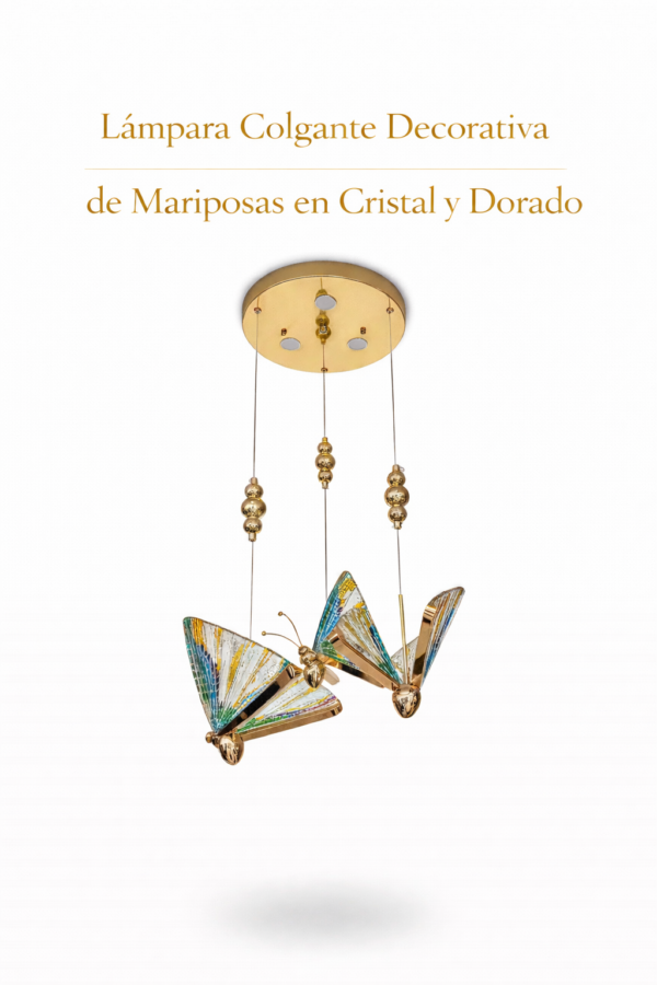 Lámpara Colgante – Mariposas en Cristal y Dorado