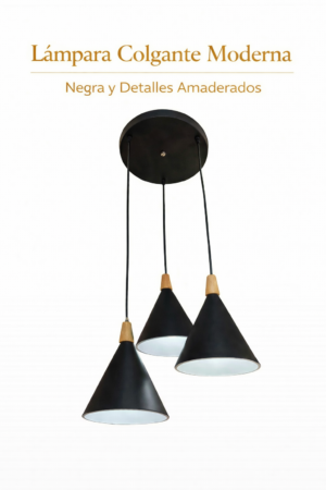 Lámpara Colgante – Negra y Detalles Amaderados