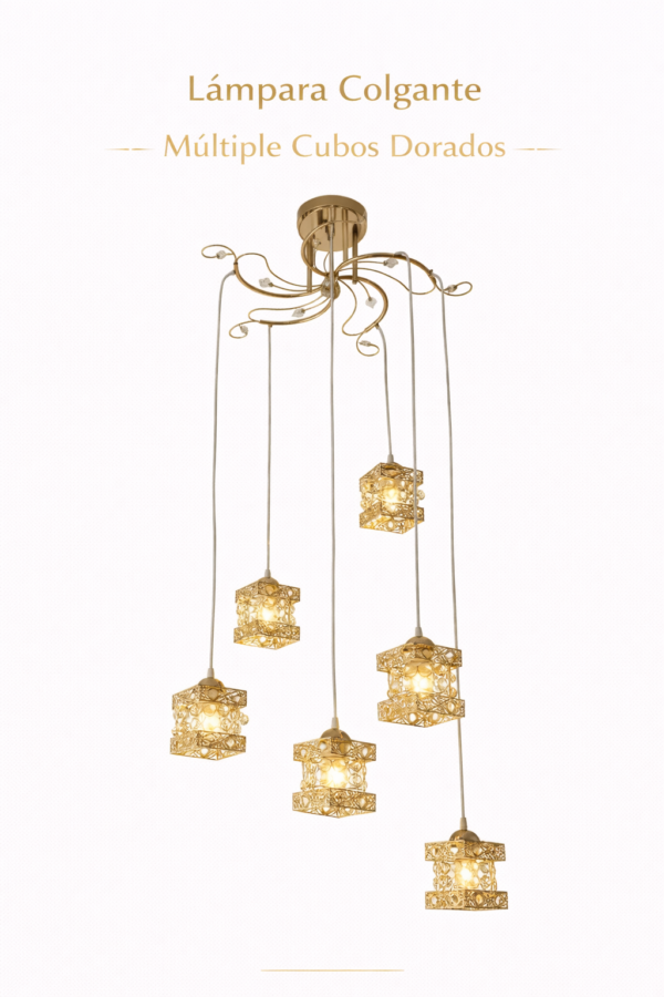 Lámpara Colgante – Múltiples Cubos Dorados