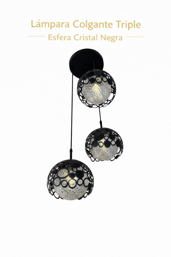 Lámpara Colgante – Triple Esfera Cristal Negra