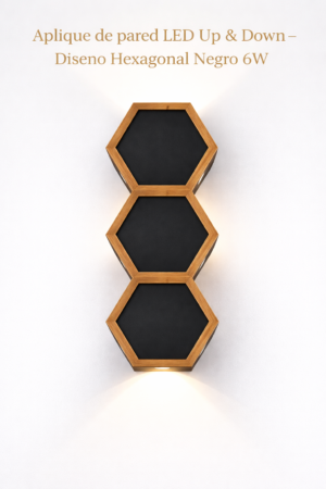 Aplique de pared LED Up & Down – Diseño Hexagonal Negro 6W