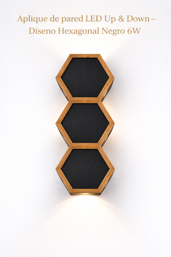 Aplique de pared LED Up & Down – Diseño Hexagonal Negro 6W