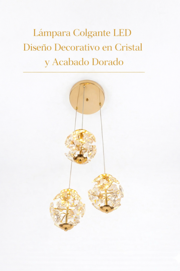 Lámpara Colgante LED – Diseño Decorativo en Cristal y Acabado Dorado Lámpara Colgante LED – Diseño Decorativo en Cristal y Acabado Dorado