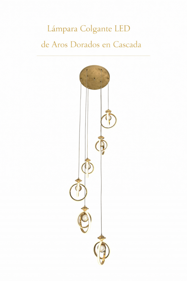 Lámpara Colgante LED – Aros Dorados en Cascada