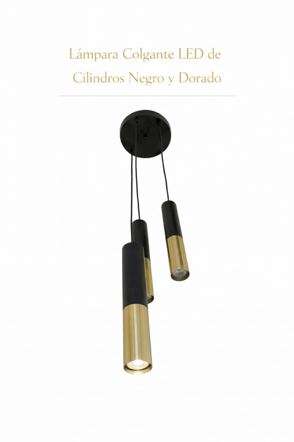 Lámpara Colgante LED – Cilindros Negro y Dorado Lámpara Colgante LED – Cilindros Negro y Dorado