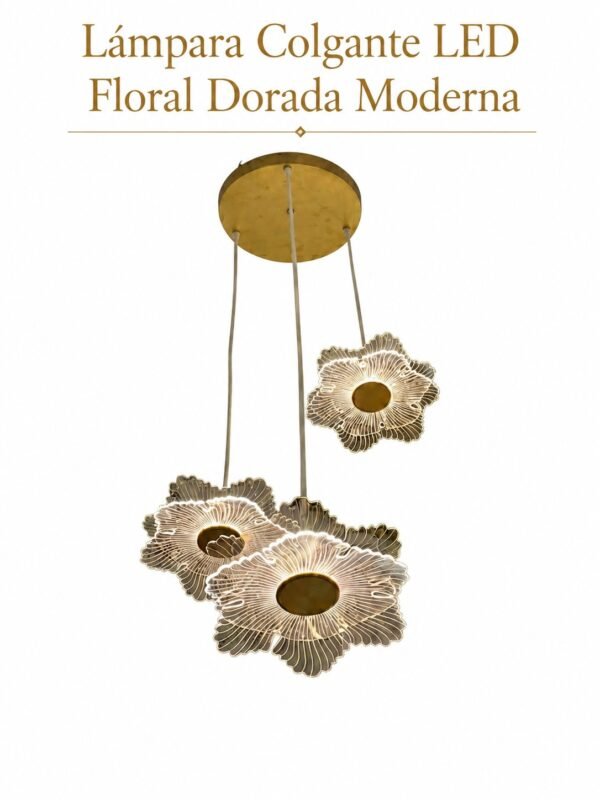 Lámpara Colgante LED – Floral Dorada Moderna