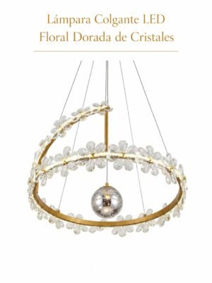 Lámpara Colgante LED – Floral Dorada de Cristales Lámpara Colgante LED – Floral Dorada de Cristales