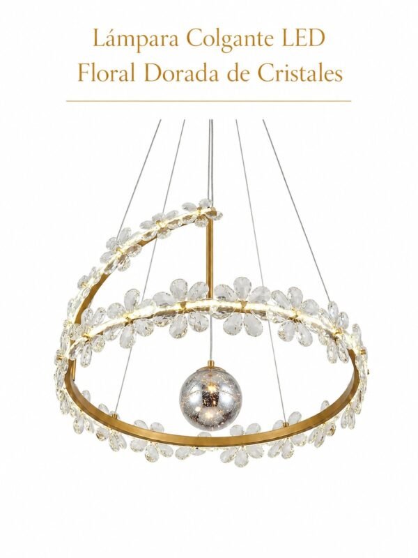Lámpara Colgante LED – Floral Dorada de Cristales