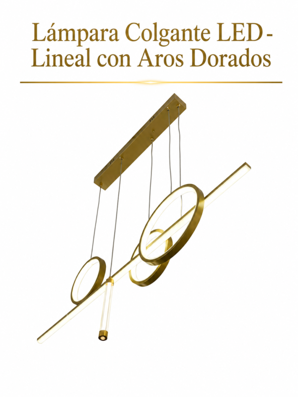 Lámpara Colgante LED - Lineal con Aros Dorados