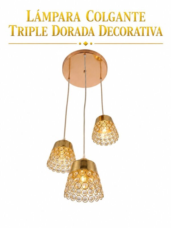 Lámpara Colgante – Triple Dorada Decorativa Lámpara Colgante – Triple Dorada Decorativa